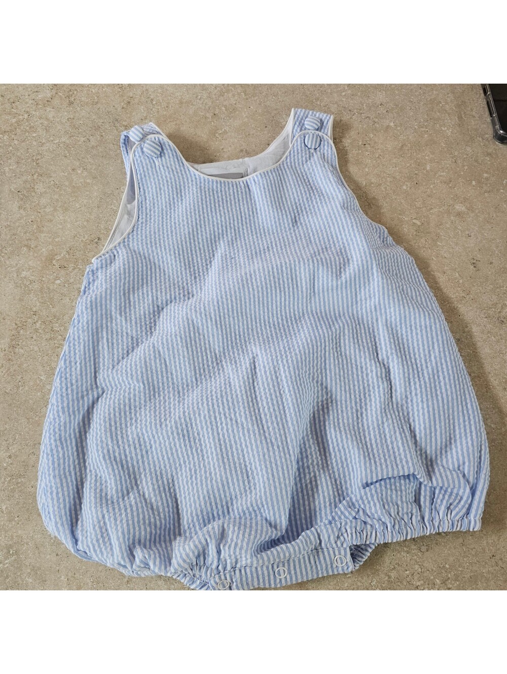 Lil Cactus Baby Boys 2T Blue and White Striped Seersucker Bubble Romper